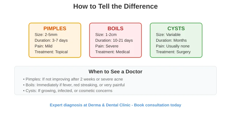 difference in pimples, boils and cysts
