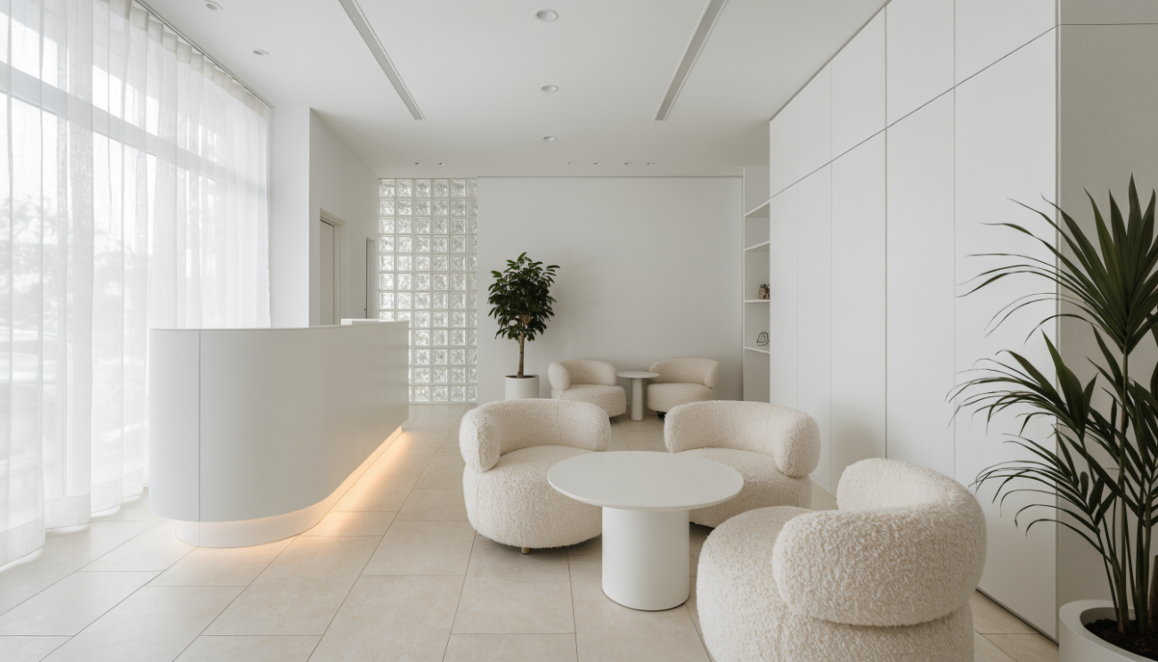 Modern dermatology clinic reception in Bahria Town, Lahore