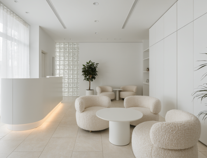 Modern dermatology clinic reception in Bahria Town, Lahore