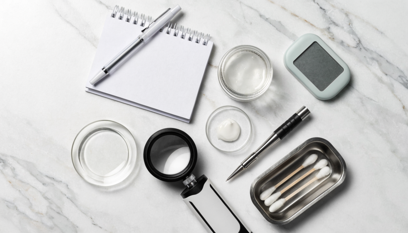 Dermatology consultation tools flatlay