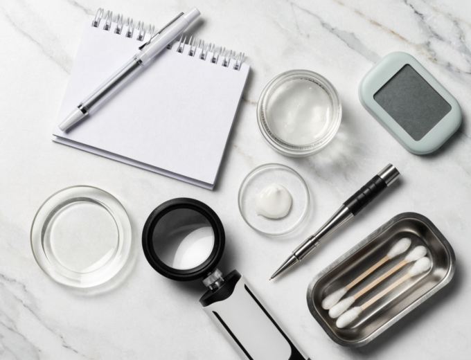 Dermatology consultation tools flatlay